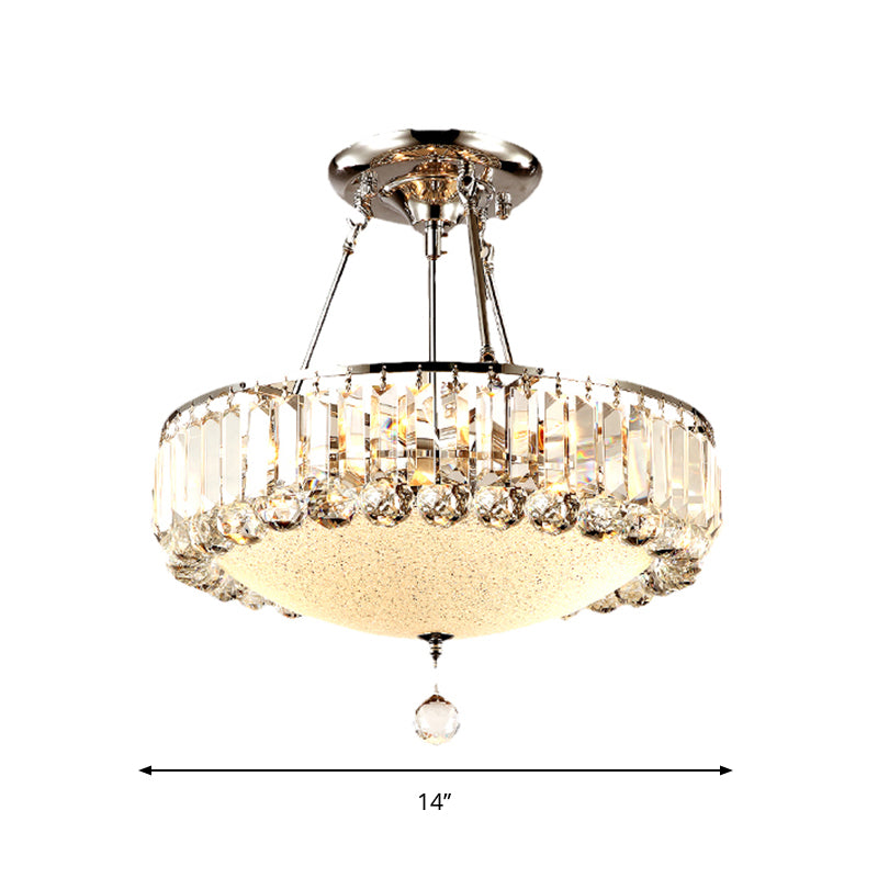 Cylinder Chrome Crystal Pendant Light Frosted Glass Panel Pendant Chandelier with Crystal Drop Final Clearhalo 'Ceiling Lights' 'Chandeliers' 'Clear' 'Industrial' 'Modern Chandeliers' 'Modern' 'Tiffany' 'Traditional Chandeliers' Lighting' 1927047