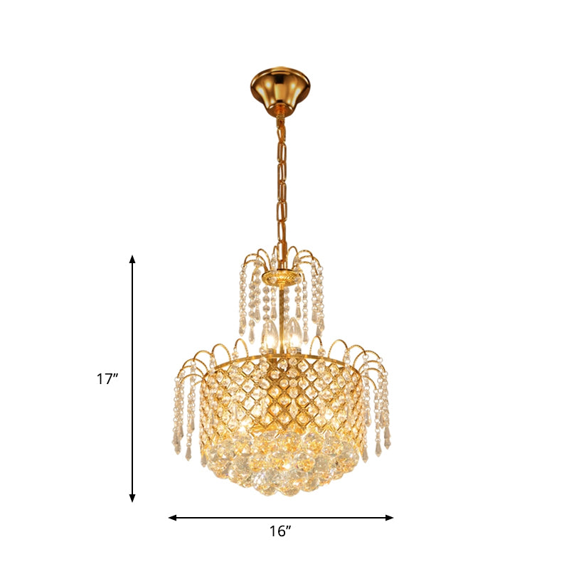 Gold Cutout Metal Shade Chandelier Crystal Balls and Strands Drum Pendent Chandelier Clearhalo 'Ceiling Lights' 'Chandeliers' 'Modern Chandeliers' 'Modern' Lighting' 1927055