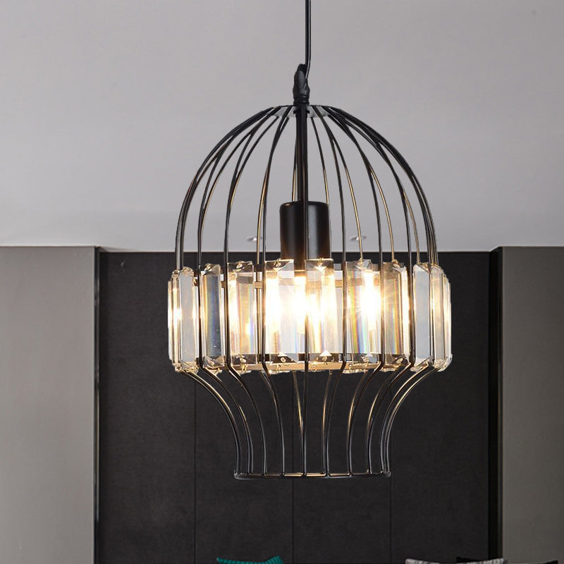 Crystal Block Pendant Ceiling Light Black Geometric Metal Cage Pendant Light Clearhalo 'Art Deco Pendants' 'Cast Iron' 'Ceiling Lights' 'Ceramic' 'Crystal' 'Industrial Pendants' 'Industrial' 'Metal' 'Middle Century Pendants' 'Pendant Lights' 'Pendants' 'Tiffany' Lighting' 1927078