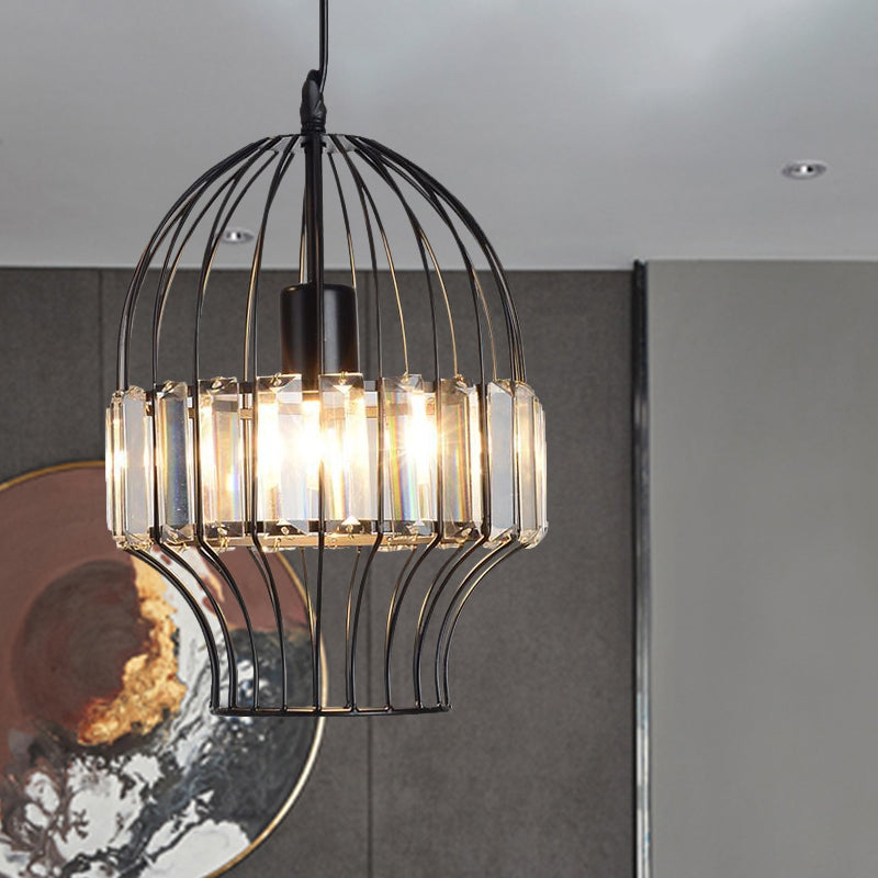 Crystal Block Pendant Ceiling Light Black Geometric Metal Cage Pendant Light Clearhalo 'Art Deco Pendants' 'Cast Iron' 'Ceiling Lights' 'Ceramic' 'Crystal' 'Industrial Pendants' 'Industrial' 'Metal' 'Middle Century Pendants' 'Pendant Lights' 'Pendants' 'Tiffany' Lighting' 1927079