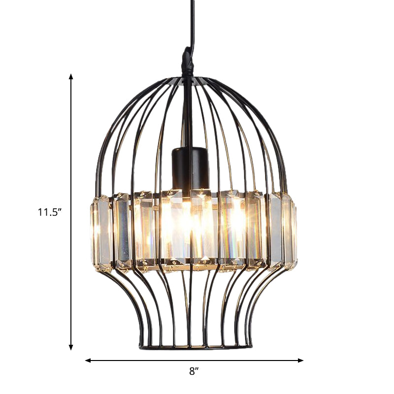 Crystal Block Pendant Ceiling Light Black Geometric Metal Cage Pendant Light Clearhalo 'Art Deco Pendants' 'Cast Iron' 'Ceiling Lights' 'Ceramic' 'Crystal' 'Industrial Pendants' 'Industrial' 'Metal' 'Middle Century Pendants' 'Pendant Lights' 'Pendants' 'Tiffany' Lighting' 1927082