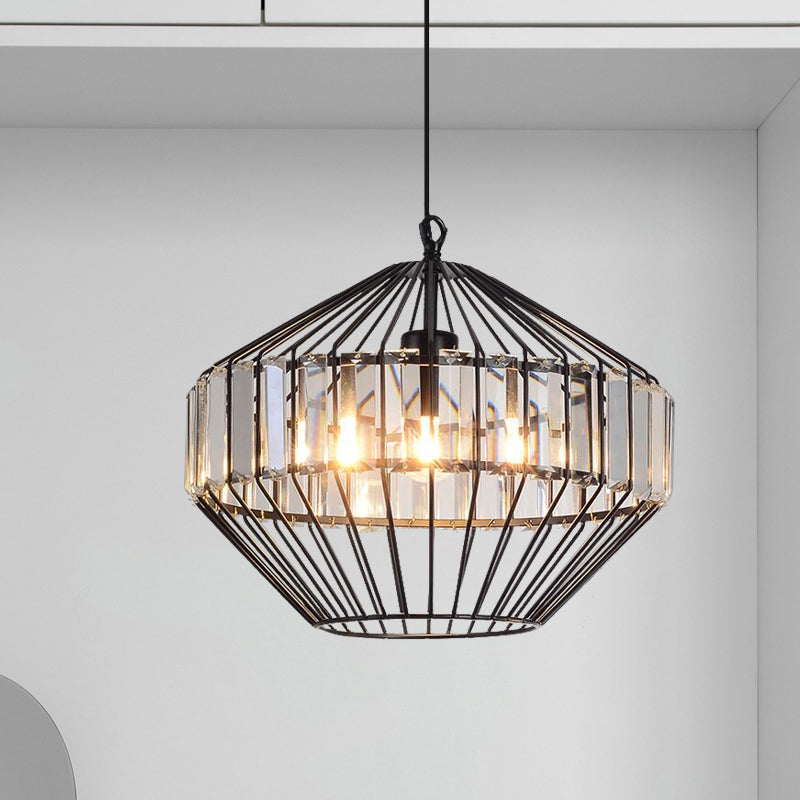 Crystal Block Pendant Ceiling Light Black Geometric Metal Cage Pendant Light Clearhalo 'Art Deco Pendants' 'Cast Iron' 'Ceiling Lights' 'Ceramic' 'Crystal' 'Industrial Pendants' 'Industrial' 'Metal' 'Middle Century Pendants' 'Pendant Lights' 'Pendants' 'Tiffany' Lighting' 1927084