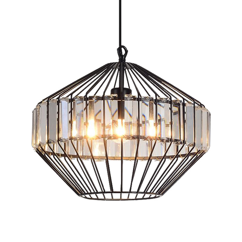 Crystal Block Pendant Ceiling Light Black Geometric Metal Cage Pendant Light Clearhalo 'Art Deco Pendants' 'Cast Iron' 'Ceiling Lights' 'Ceramic' 'Crystal' 'Industrial Pendants' 'Industrial' 'Metal' 'Middle Century Pendants' 'Pendant Lights' 'Pendants' 'Tiffany' Lighting' 1927086