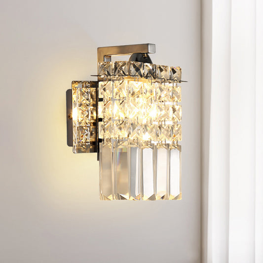 Rectangle Wall Light Crystal Block Wall Sconce in Chrome with Crystal Rods Draping Chrome 7" Clearhalo 'Modern wall lights' 'Modern' 'Wall Lamps & Sconces' 'Wall Lights' Lighting' 1927104