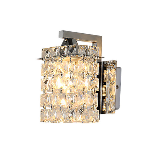 Rectangle Wall Light Crystal Block Wall Sconce in Chrome with Crystal Rods Draping Clearhalo 'Modern wall lights' 'Modern' 'Wall Lamps & Sconces' 'Wall Lights' Lighting' 1927110