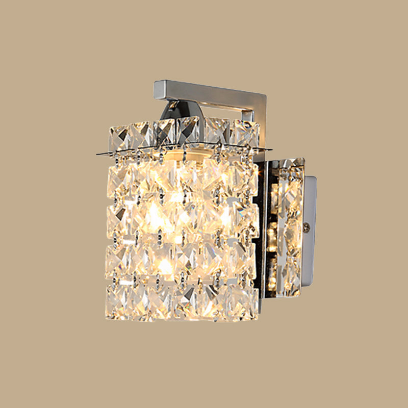 Rectangle Wall Light Crystal Block Wall Sconce in Chrome with Crystal Rods Draping Clearhalo 'Modern wall lights' 'Modern' 'Wall Lamps & Sconces' 'Wall Lights' Lighting' 1927111