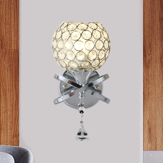 Cross Arm Globe Cutout Metal Shade Wall Light Crystal Wall Sconce in Gold with Dropped Crystal Ball Final Silver Clearhalo 'Modern wall lights' 'Modern' 'Wall Lamps & Sconces' 'Wall Lights' Lighting' 1927119
