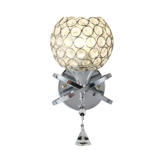 Cross Arm Globe Cutout Metal Shade Wall Light Crystal Wall Sconce in Gold with Dropped Crystal Ball Final Clearhalo 'Modern wall lights' 'Modern' 'Wall Lamps & Sconces' 'Wall Lights' Lighting' 1927121