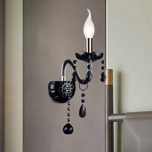 Black Candle-Style Wall Lamp Crystal S-Shape Arm Wall Sconce Clearhalo 'Wall Lamps & Sconces' 'Wall Lights' Lighting' 1927139