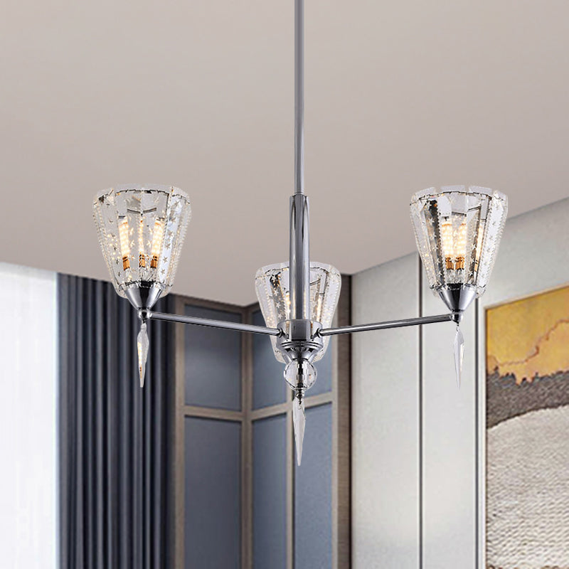 Cone Clear Crystal Shade Chandelier Metal Straight Arm Chandelier in Chrome Clearhalo 'Ceiling Lights' 'Chandeliers' 'Modern Chandeliers' 'Modern' Lighting' 1927181