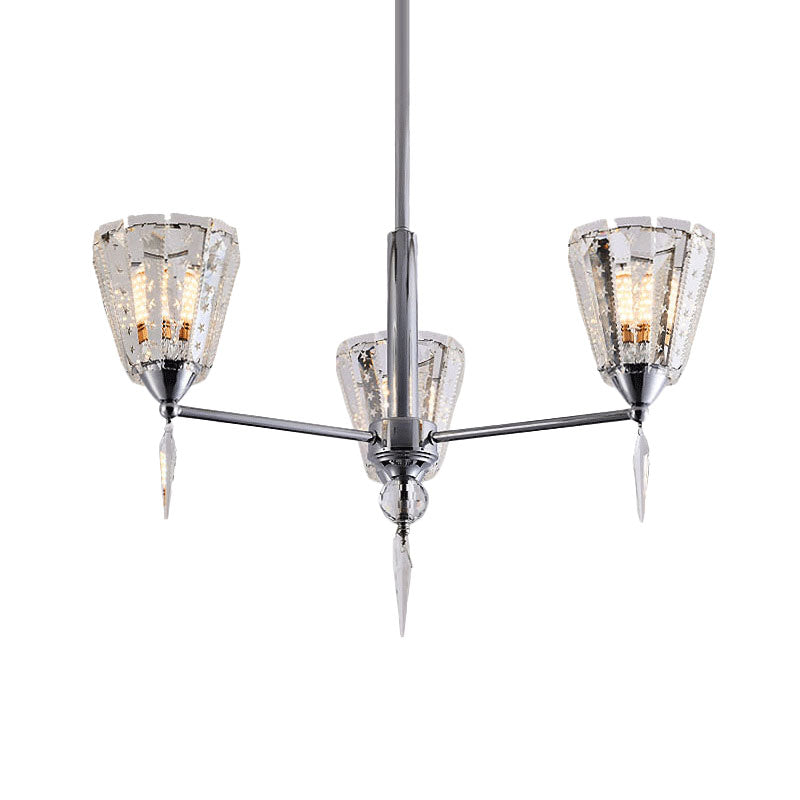 Cone Clear Crystal Shade Chandelier Metal Straight Arm Chandelier in Chrome Clearhalo 'Ceiling Lights' 'Chandeliers' 'Modern Chandeliers' 'Modern' Lighting' 1927184