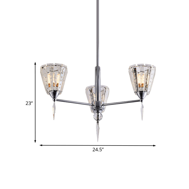Cone Clear Crystal Shade Chandelier Metal Straight Arm Chandelier in Chrome Clearhalo 'Ceiling Lights' 'Chandeliers' 'Modern Chandeliers' 'Modern' Lighting' 1927185