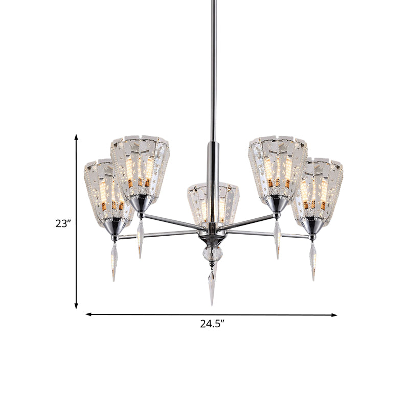 Cone Clear Crystal Shade Chandelier Metal Straight Arm Chandelier in Chrome Clearhalo 'Ceiling Lights' 'Chandeliers' 'Modern Chandeliers' 'Modern' Lighting' 1927190