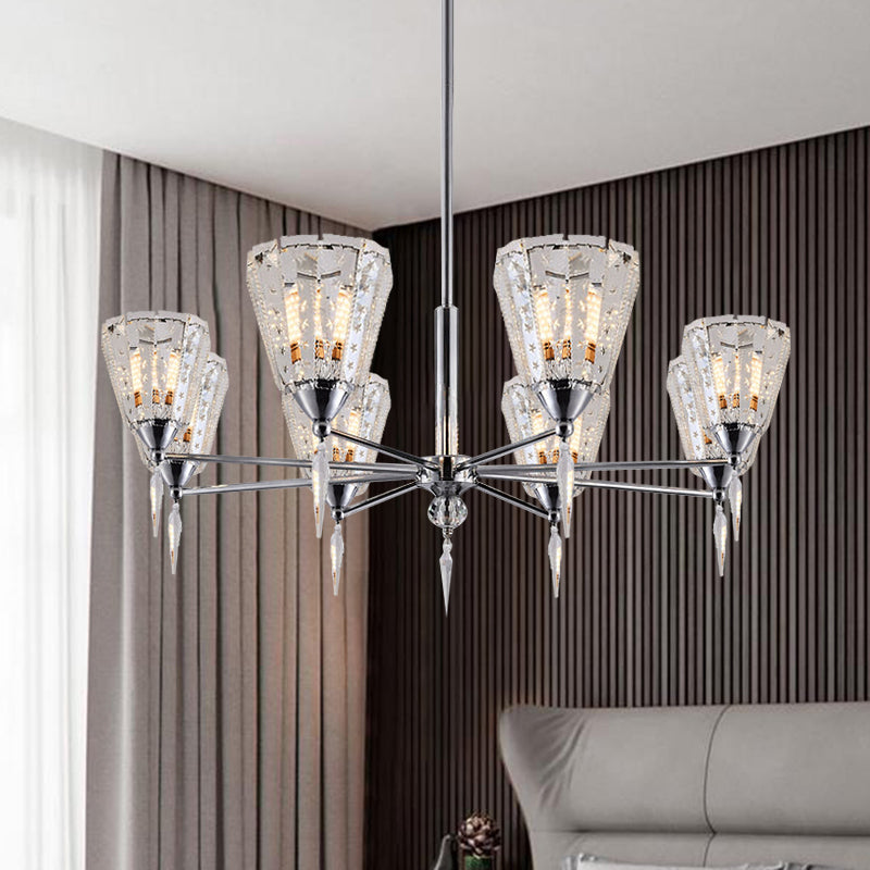 Cone Clear Crystal Shade Chandelier Metal Straight Arm Chandelier in Chrome Clearhalo 'Ceiling Lights' 'Chandeliers' 'Modern Chandeliers' 'Modern' Lighting' 1927191