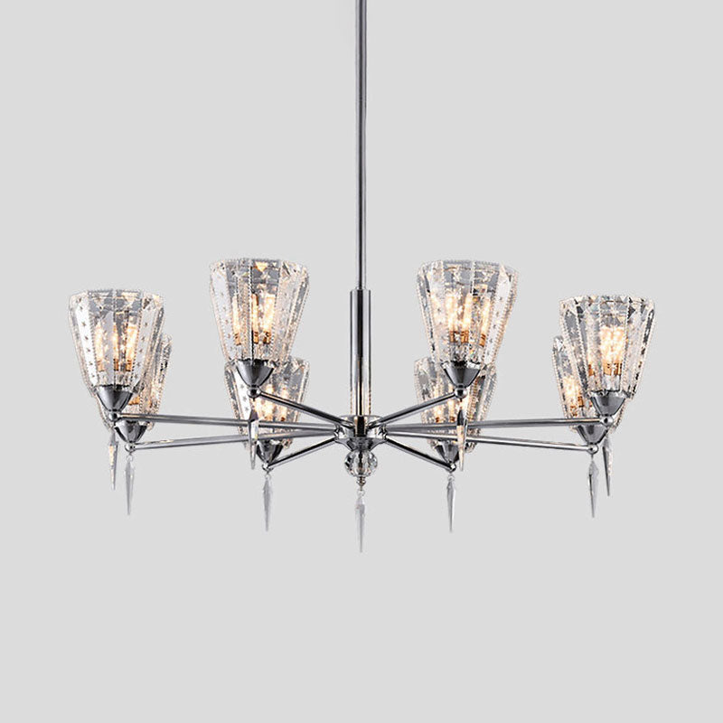 Cone Clear Crystal Shade Chandelier Metal Straight Arm Chandelier in Chrome Clearhalo 'Ceiling Lights' 'Chandeliers' 'Modern Chandeliers' 'Modern' Lighting' 1927194