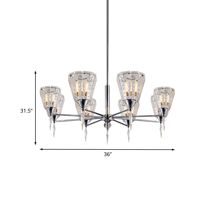 Cone Clear Crystal Shade Chandelier Metal Straight Arm Chandelier in Chrome Clearhalo 'Ceiling Lights' 'Chandeliers' 'Modern Chandeliers' 'Modern' Lighting' 1927195
