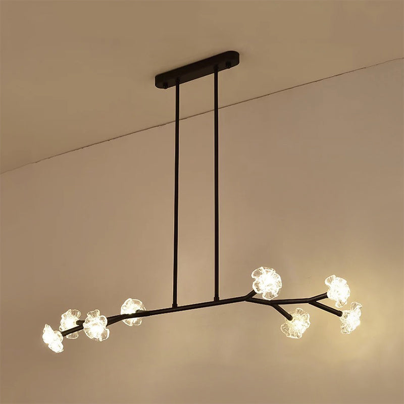 Radial Linear Chandelier Clear Crystal Floral Shade Chandelier for Dining Room Black Clearhalo 'Ceiling Lights' 'Chandeliers' 'Modern Chandeliers' 'Modern' Lighting' 1927217