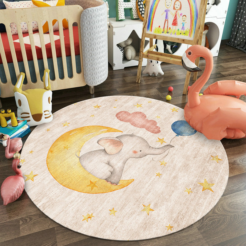 Pastel Colorful Animal Rug Synthetics Cartoon Area Carpet Non-Slip Backing Stain-Proof Rug for Kindergarten Yellow Clearhalo 'Area Rug' 'Rug' 1927272