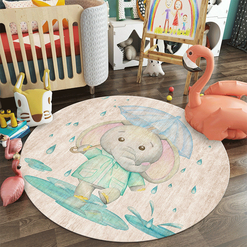 Pastel Colorful Animal Rug Synthetics Cartoon Area Carpet Non-Slip Backing Stain-Proof Rug for Kindergarten Blue Clearhalo 'Area Rug' 'Rug' 1927274