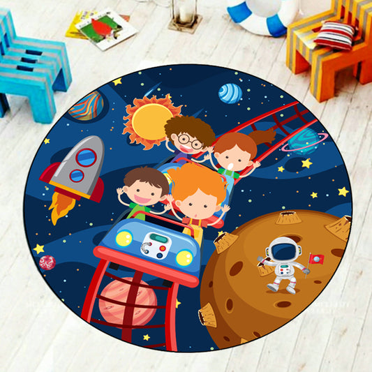 Multi Color Cartoon Rug Synthetics Universe Area Carpet Anti-Slip Easy Care Rug for Kids Bedroom