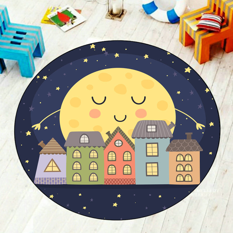 Multi Color Cartoon Rug Synthetics Universe Area Carpet Anti-Slip Easy Care Rug for Kids Bedroom Navy Clearhalo 'Area Rug' 'Rug' 1927304