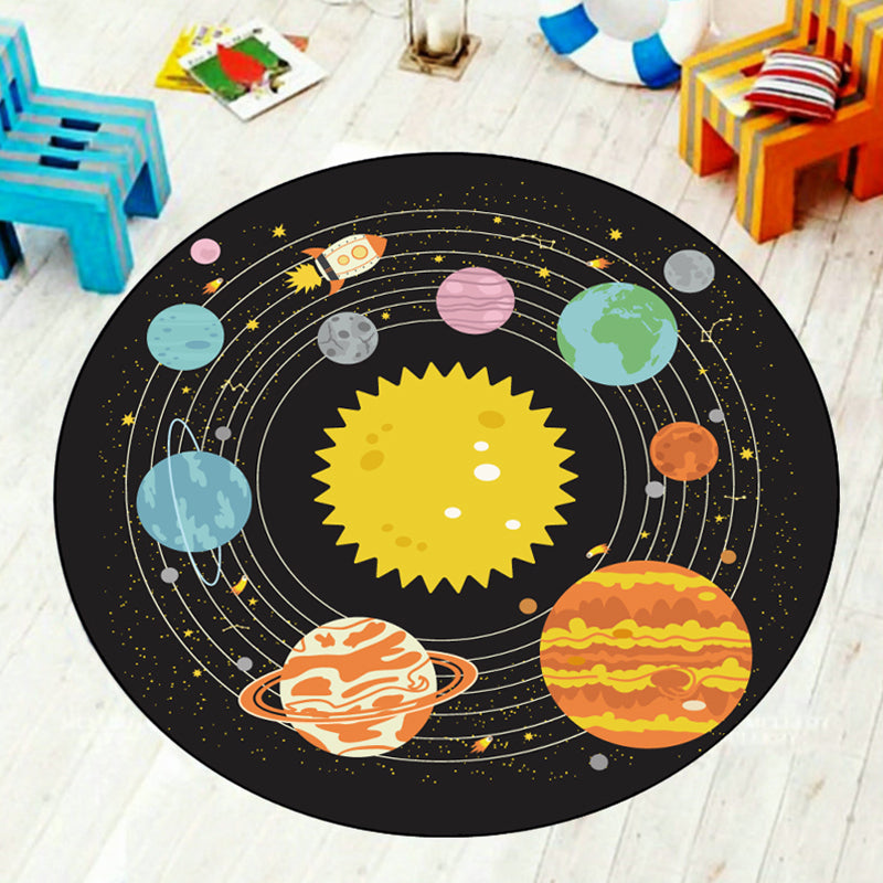 Multi Color Cartoon Rug Synthetics Universe Area Carpet Anti-Slip Easy Care Rug for Kids Bedroom Black Clearhalo 'Area Rug' 'Rug' 1927306