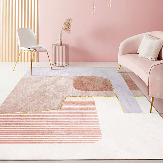 Morandi Color Abstract Rug Polypropylene Creative Carpet Machine Washable Rug for Home Decoration Light Red