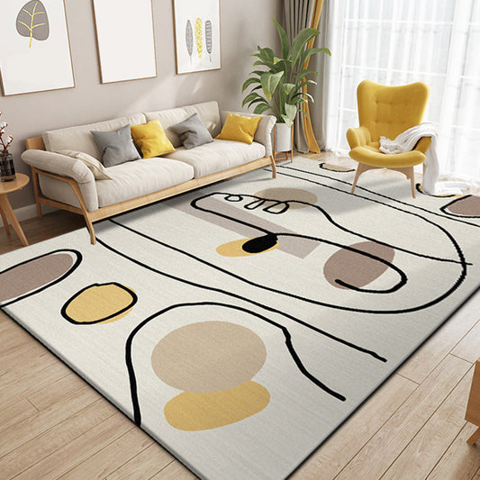 Pastel Color Novelty Rug Polypropylene Colorblock Drawing Print Abstract Carpet Easy Care Rug for Home Decor Light Brown