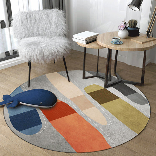 Bold Color Blocking Indoor Rug Multicolored Synthetics Carpet Stain Resistant Rug for Home Decor Grey