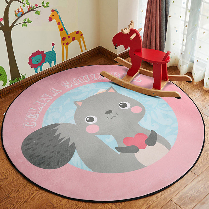 Cute Animal Patterned Rug Pastel Kids Style Carpet Polyester Non-Slip Rug for Childrens Room Pink Clearhalo 'Area Rug' 'Rug' 1927472