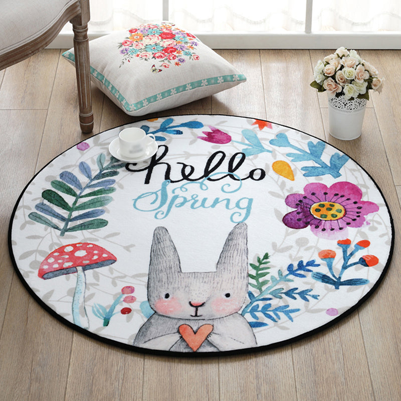 Cutest Cartoon Rug Multicolored Animal and Flower Print Carpet Polypropylene Rug for Kids Bedroom Blue Clearhalo 'Area Rug' 'Rug' 1927492