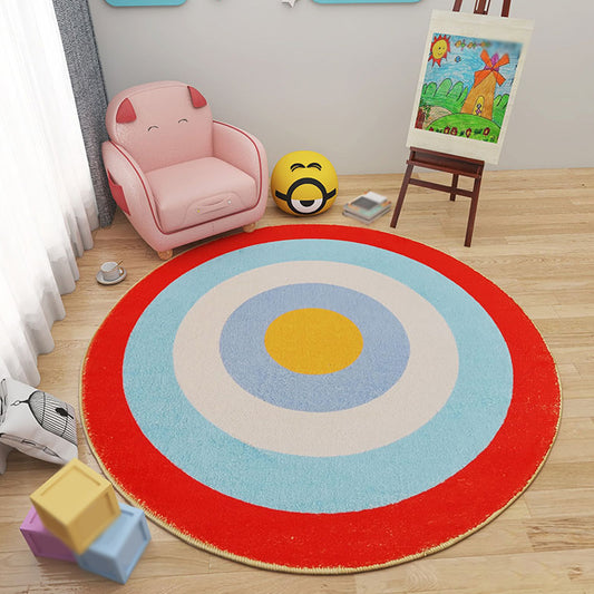 Pastel Color Circles Rug Polypropylene Kids Style Carpet Pet Friendly Indoor Rug for Baby Room Red