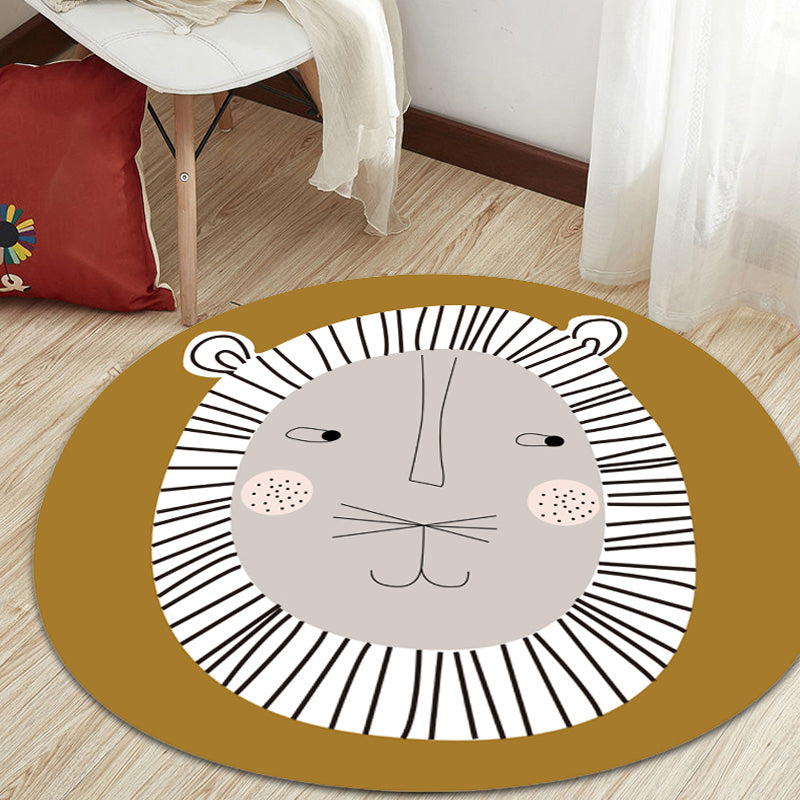 Dark Color Cartoon Area Rug Synthetics Animal Head Carpet Stain-Proof Non-Slip Rug for Nursery Tan Clearhalo 'Area Rug' 'Rug' 1927516