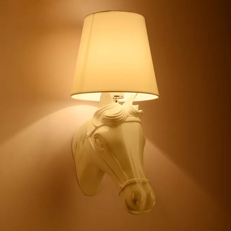 1 Head Horse Head Wall Light with Bucket Shade Rustic Resin Wall Lamp in White for Bedside White Small Clearhalo 'Wall Lamps & Sconces' 'Wall Lights' Lighting' 192752