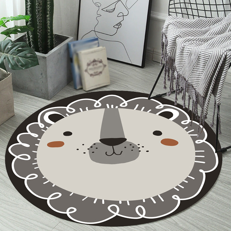 Dark Color Cartoon Area Rug Synthetics Animal Head Carpet Stain-Proof Non-Slip Rug for Nursery Dark Gray Clearhalo 'Area Rug' 'Rug' 1927527