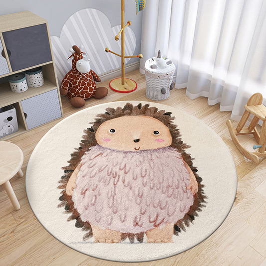 Cartoon Animal Indoor Rug Soft Color Polyester Rug Anti-Slip Backing Washable Carpet for Childrens Bedroom Apricot