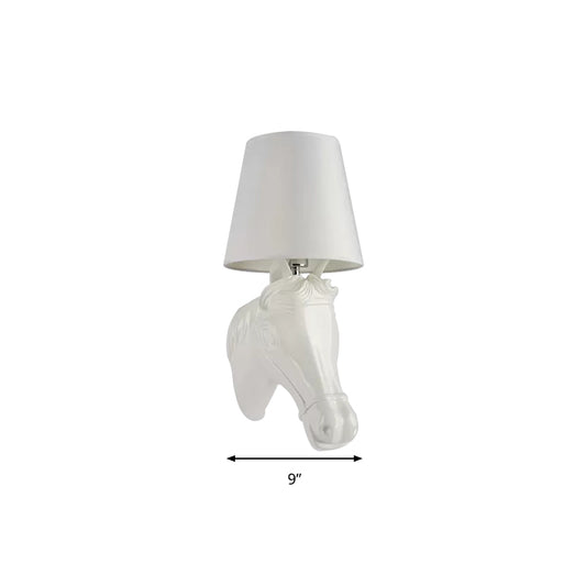 1 Head Horse Head Wall Light with Bucket Shade Rustic Resin Wall Lamp in White for Bedside Clearhalo 'Wall Lamps & Sconces' 'Wall Lights' Lighting' 192755