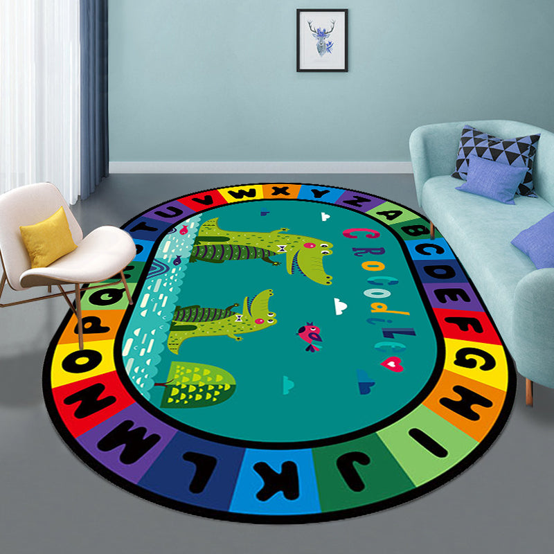 Stylish Letters and Animal Rug Multi Colored Cartoon Carpet Synthetics Anti-Slip Educational Rug Clearhalo 'Area Rug' 'Rug' 1927569