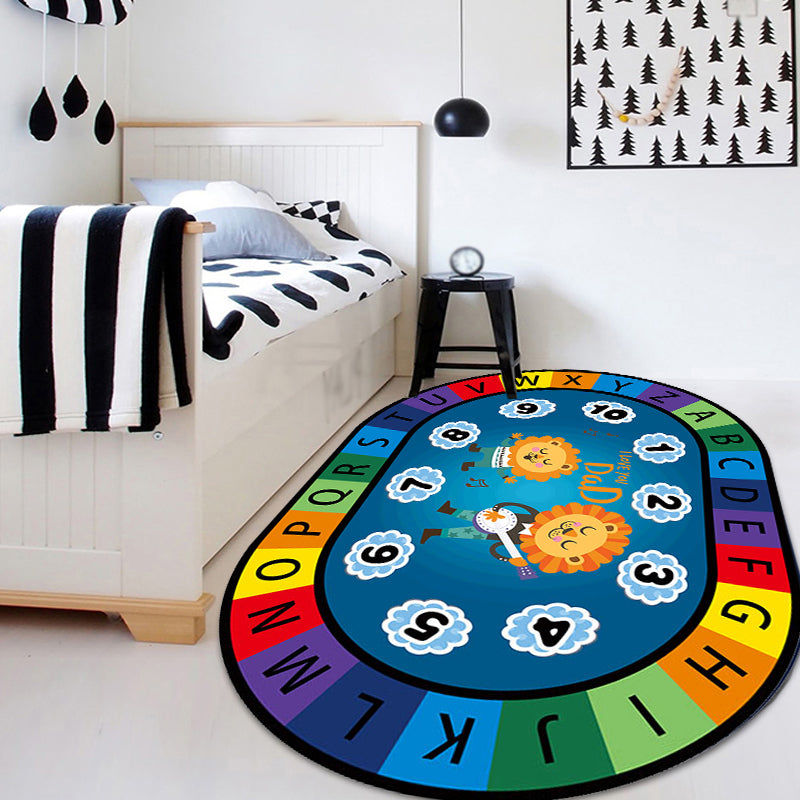 Stylish Letters and Animal Rug Multi Colored Cartoon Carpet Synthetics Anti-Slip Educational Rug Clearhalo 'Area Rug' 'Rug' 1927575