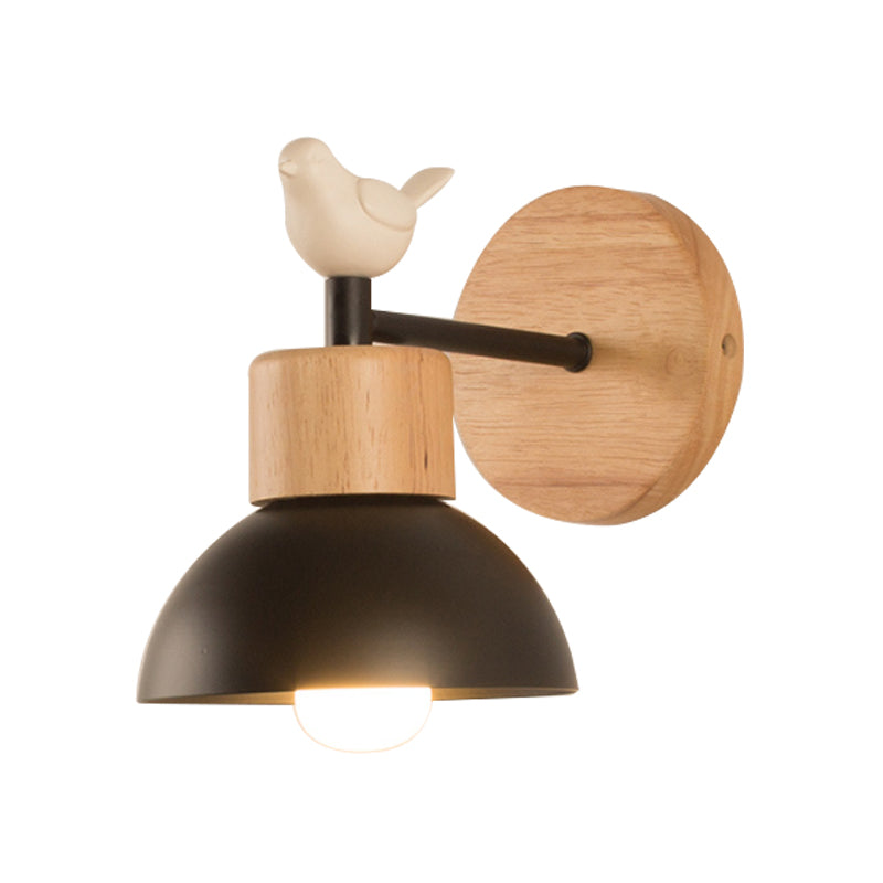 Nordic Style Sconce Light Dome 1 Bulb Metal & Wood Wall Light with Bird for Kid Bedroom Clearhalo 'Wall Lamps & Sconces' 'Wall Lights' Lighting' 192759
