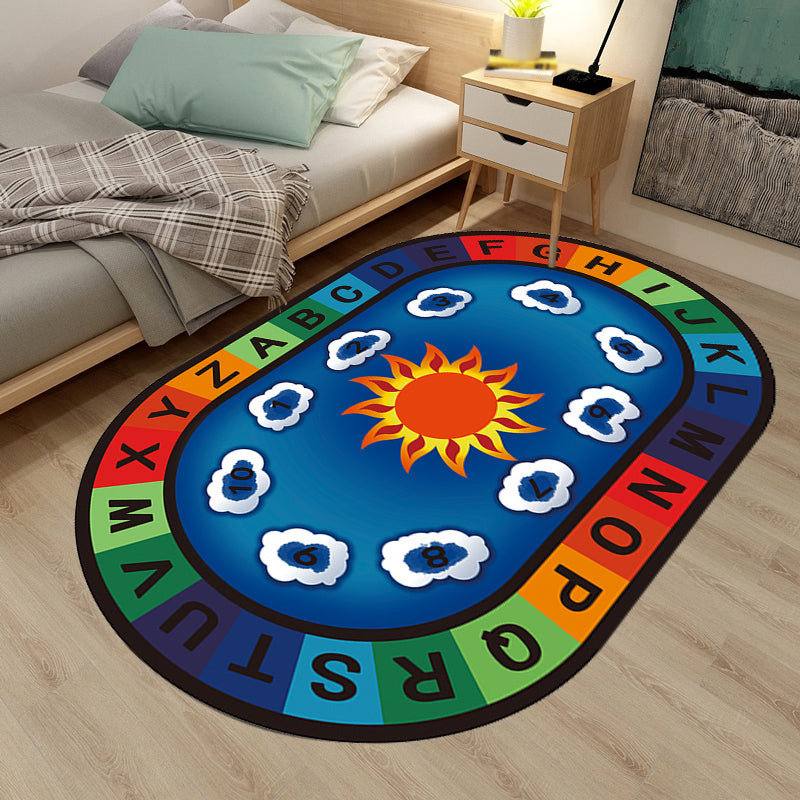 Multicolor Kids Room Rug Cartoon Alphabet Letters and Numbers Carpet Polyester Pet Friendly Rug Blue Clearhalo 'Area Rug' 'Rug' 1927595