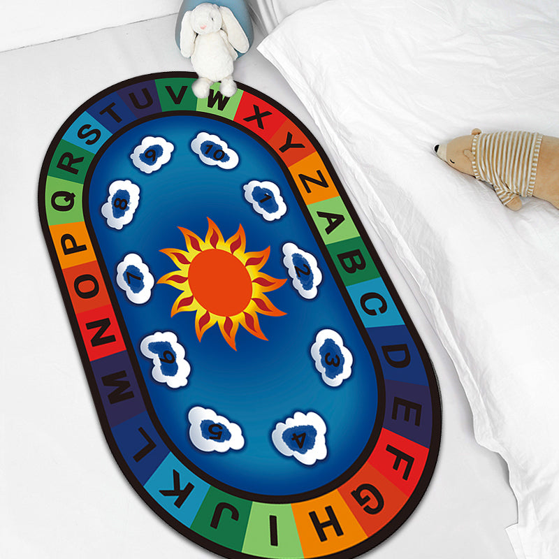 Multicolor Kids Room Rug Cartoon Alphabet Letters and Numbers Carpet Polyester Pet Friendly Rug Clearhalo 'Area Rug' 'Rug' 1927596