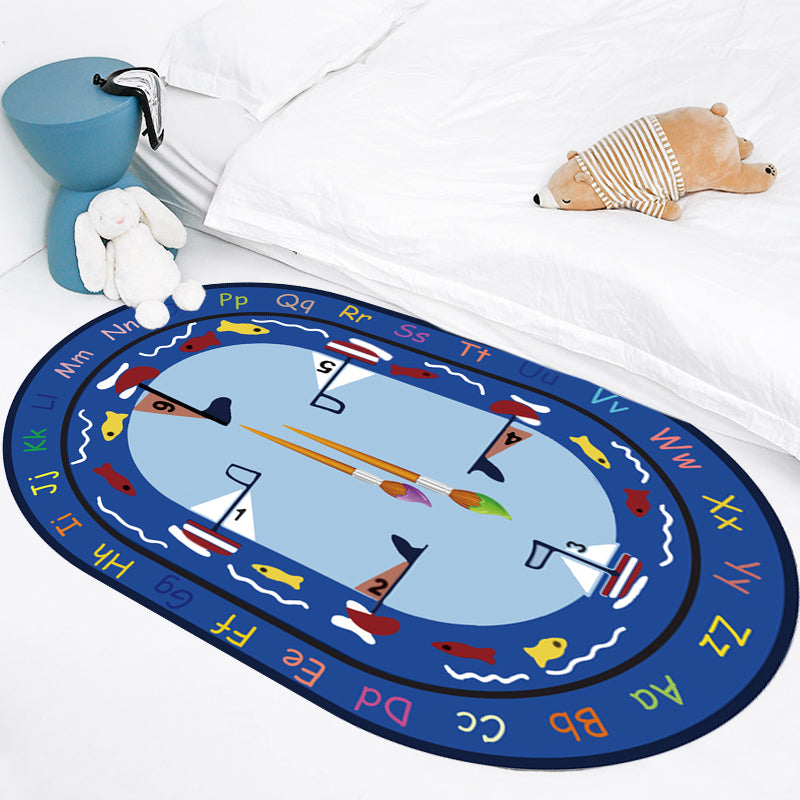 Multicolor Kids Room Rug Cartoon Alphabet Letters and Numbers Carpet Polyester Pet Friendly Rug Sky Blue Clearhalo 'Area Rug' 'Rug' 1927598