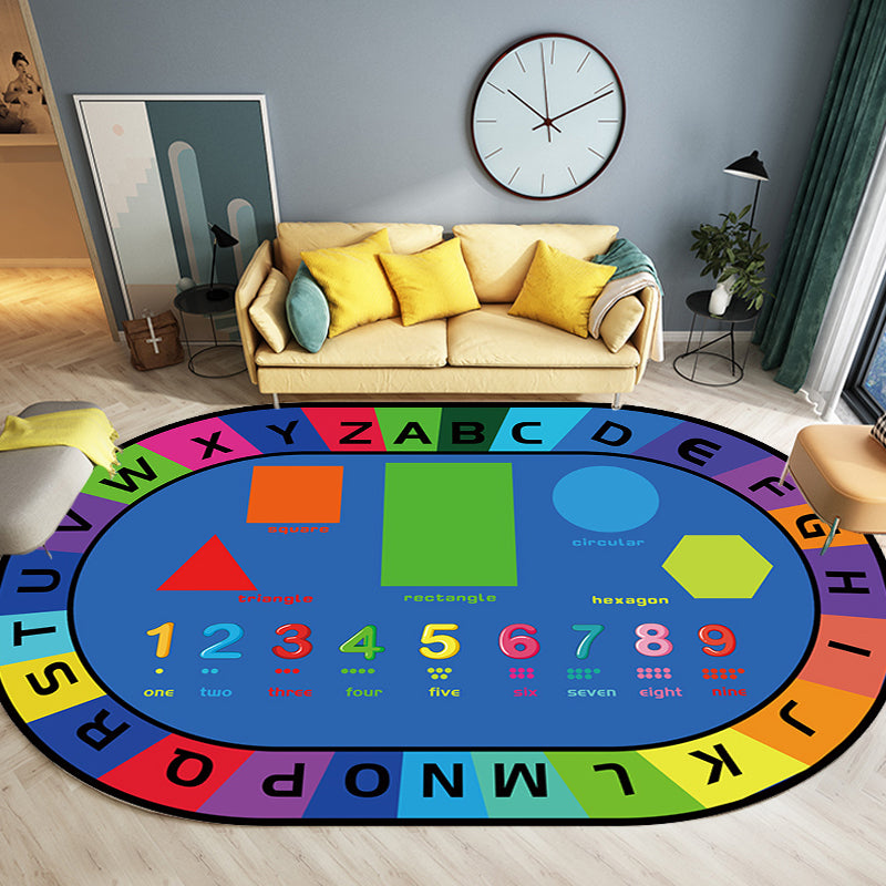Multicolor Kids Room Rug Cartoon Alphabet Letters and Numbers Carpet Polyester Pet Friendly Rug Green Clearhalo 'Area Rug' 'Rug' 1927601