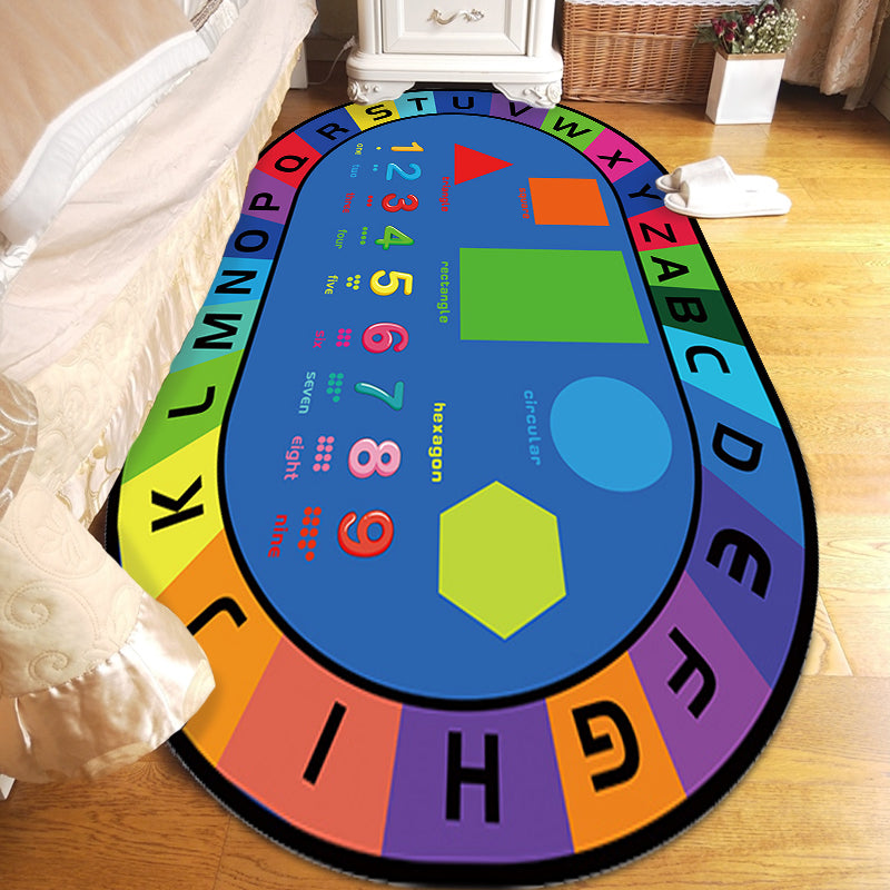 Multicolor Kids Room Rug Cartoon Alphabet Letters and Numbers Carpet Polyester Pet Friendly Rug Clearhalo 'Area Rug' 'Rug' 1927602