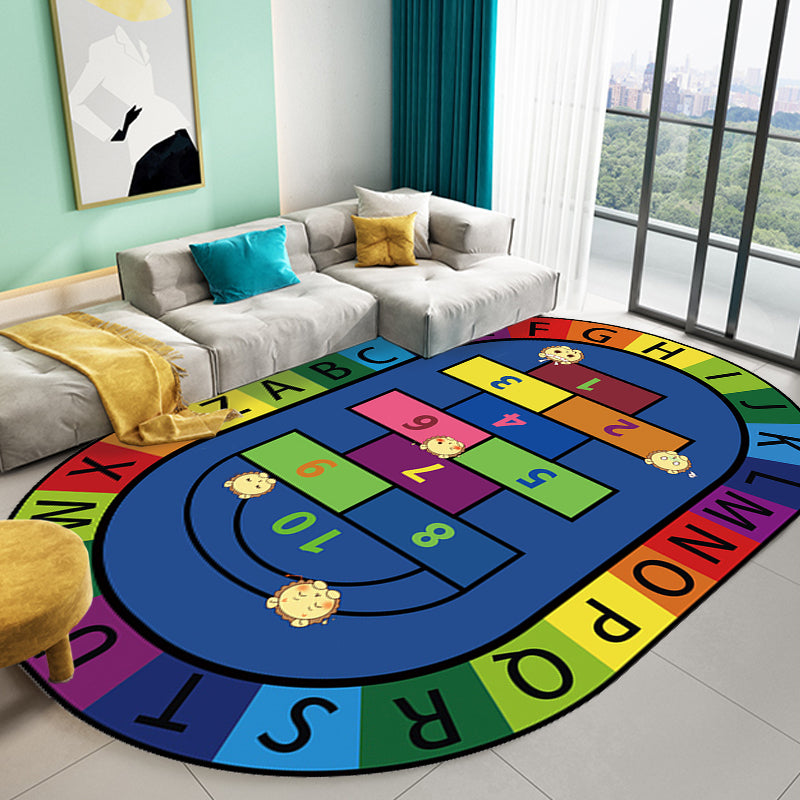 Multicolor Kids Room Rug Cartoon Alphabet Letters and Numbers Carpet Polyester Pet Friendly Rug Clearhalo 'Area Rug' 'Rug' 1927605