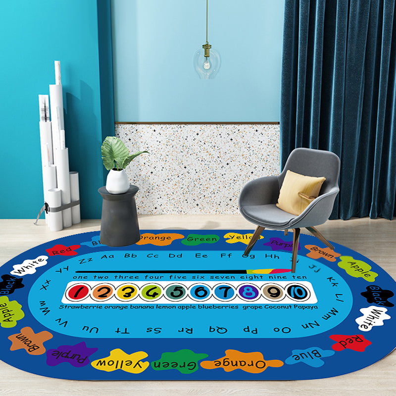 Multicolor Kids Room Rug Cartoon Alphabet Letters and Numbers Carpet Polyester Pet Friendly Rug Clearhalo 'Area Rug' 'Rug' 1927608