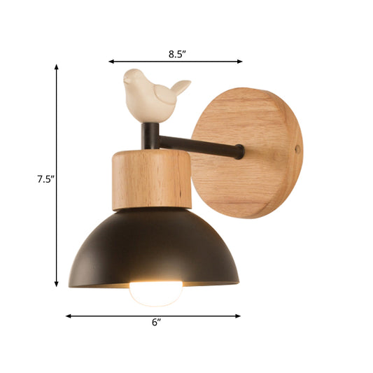 Nordic Style Sconce Light Dome 1 Bulb Metal & Wood Wall Light with Bird for Kid Bedroom Clearhalo 'Wall Lamps & Sconces' 'Wall Lights' Lighting' 192760