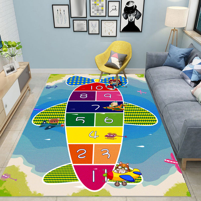 Multicolor Kids Room Rug Cartoon Alphabet Letters and Numbers Carpet Polyester Pet Friendly Rug Navy Clearhalo 'Area Rug' 'Rug' 1927610