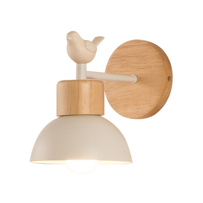 Nordic Style Sconce Light Dome 1 Bulb Metal & Wood Wall Light with Bird for Kid Bedroom Clearhalo 'Wall Lamps & Sconces' 'Wall Lights' Lighting' 192762